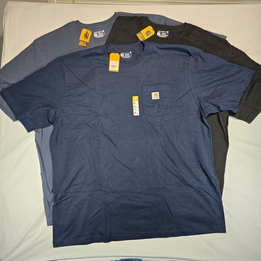 Carhartt Mens 3XL Heavyweight Loose Fit Pocket T-Shirt 3 Pack Navy Black Grey